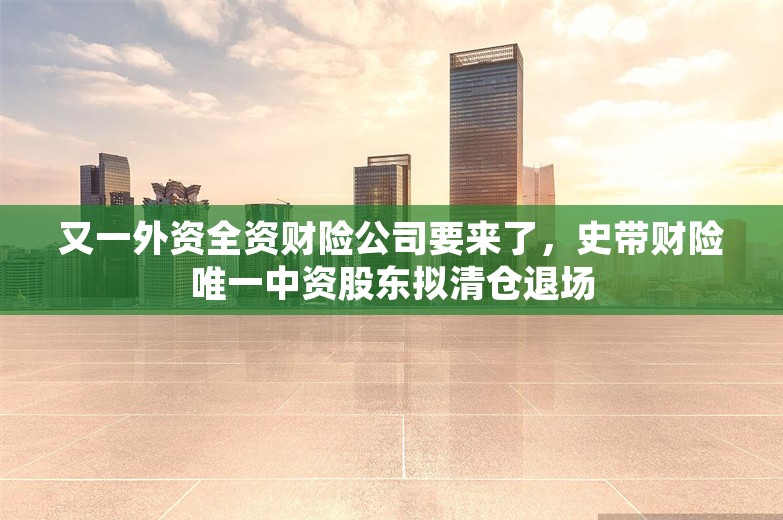 又一外资全资财险公司要来了，史带财险唯一中资股东拟清仓退场