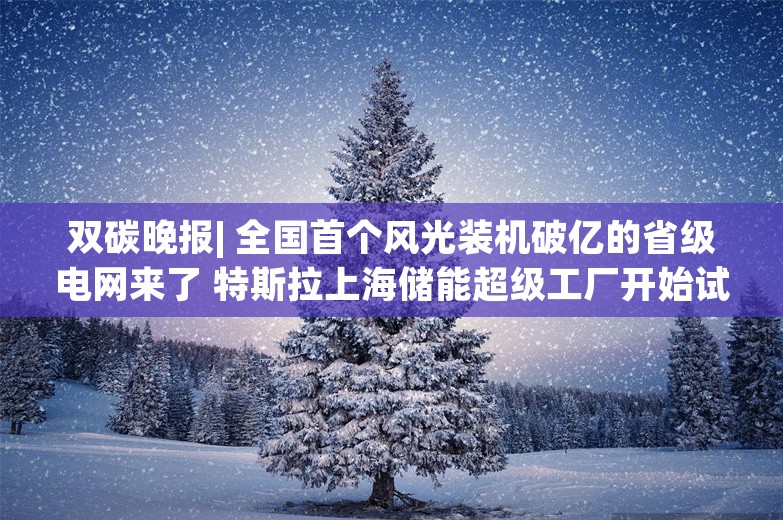 双碳晚报| 全国首个风光装机破亿的省级电网来了 特斯拉上海储能超级工厂开始试生产