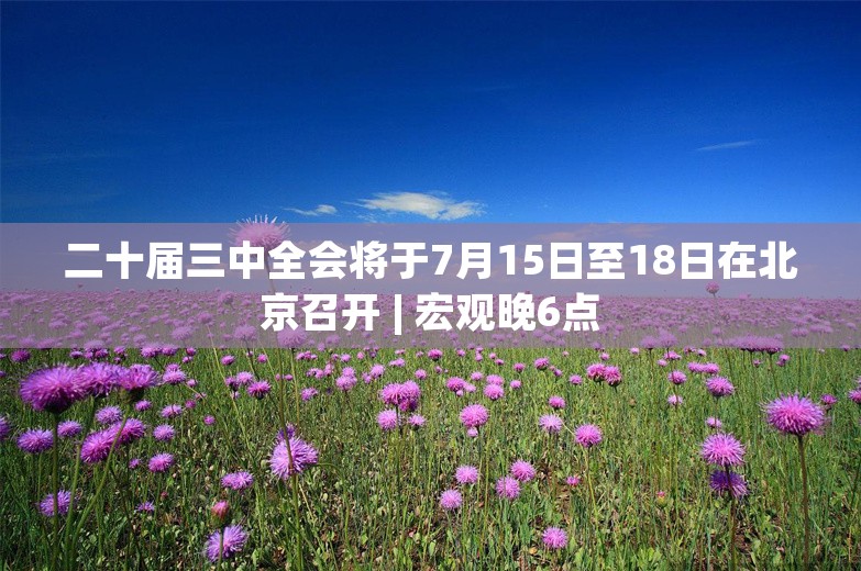 二十届三中全会将于7月15日至18日在北京召开 | 宏观晚6点