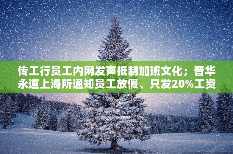 传工行员工内网发声抵制加班文化；普华永道上海所通知员工放假、只发20%工资；曝华为麒麟芯片话术线下解禁丨雷峰早报