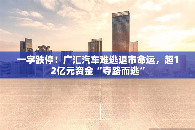 一字跌停！广汇汽车难逃退市命运，超12亿元资金“夺路而逃”